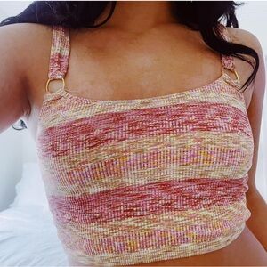 2/$30 Aerie Pink Knit Striped Crop Top Bralette XL NWT